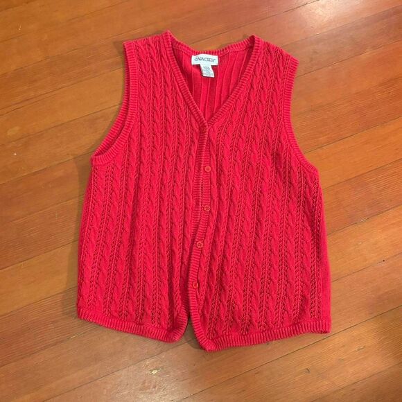 Women's 90's Vtg. Red Knit Sweater Vest Cardigan Size L - Picture 1 of 5